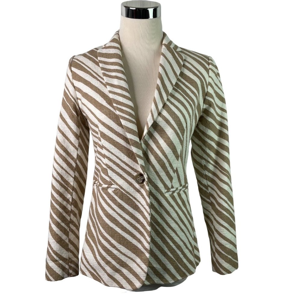 Ann Taylor Zebra Animal Tan Blazer Suit Jacket Size 0P One Button - Picture 1 of 9